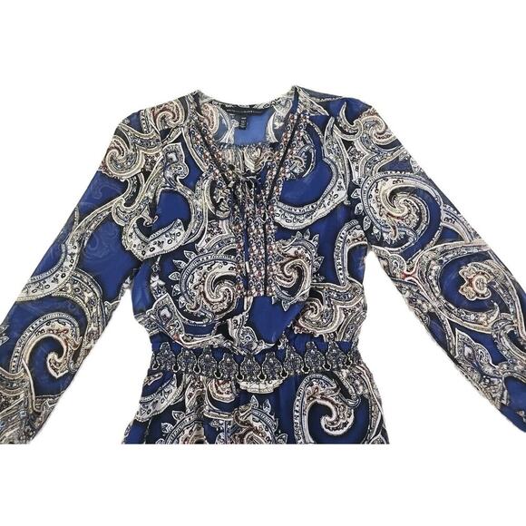 White House Black Market ~Woman Size 00Petite~Blue Paisley Print LS Dress Sheer. - Picture 6 of 14